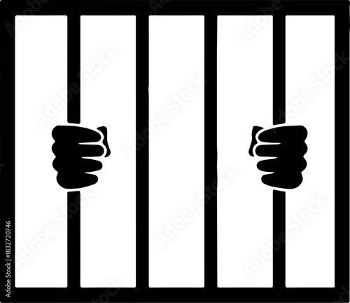 Hands Gripping Prison Bars Silhouette. Freedom and Imprisonment Concept.