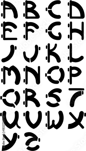 Rounded Stencil Alphabet Vector. Black Cut-out Letters for Display.