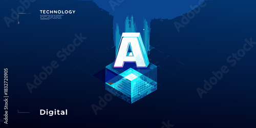 Abstract digital technology concept with letter a and geometric shapes