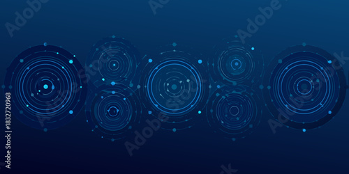 Abstract dark blue background with concentric circle and dot connections