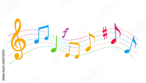 Colorful Musical Staff with Notes and Symbols