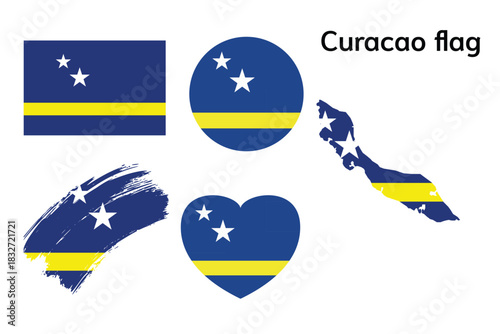 Curacao Flag Collection National Symbol in Various Artistic Styles.