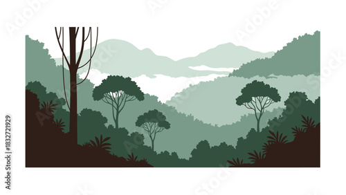 Lush Green Forest Landscape with Rolling Hills and Dense Trees.