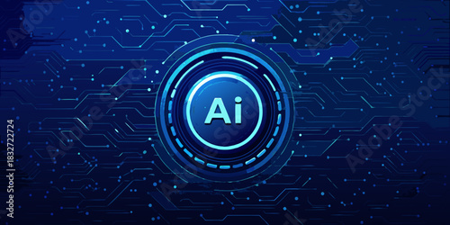 Artificial intelligence concept with circuit board and ai symbol