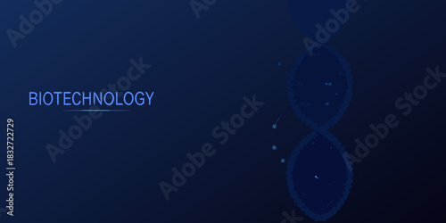 Abstract biotechnology dna structure on dark blue background with text