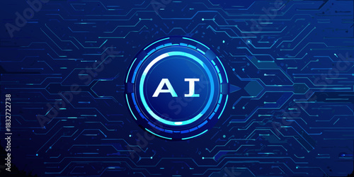 Artificial intelligence concept with futuristic circuit board background and glowing ai symbol