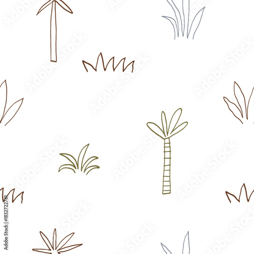 Cute cartoon hand drawn Dinosaurs. Sketch, doodle style. Vector seamless pattern for kids.