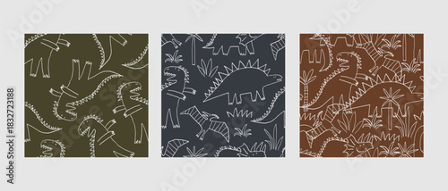 Cute cartoon hand drawn Dinosaurs. Sketch, doodle style. Vector seamless pattern for kids.
