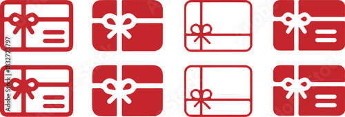 8 red gift card icons set vector logo design illustration art