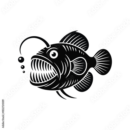 Anglerfish, silhouette vector design on a white background