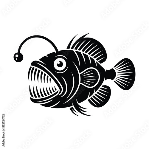 Anglerfish, silhouette vector design on a white background