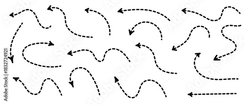 Curved dotted arrow. Zigzag arrow stripes design with dotted lines. Vector illustration