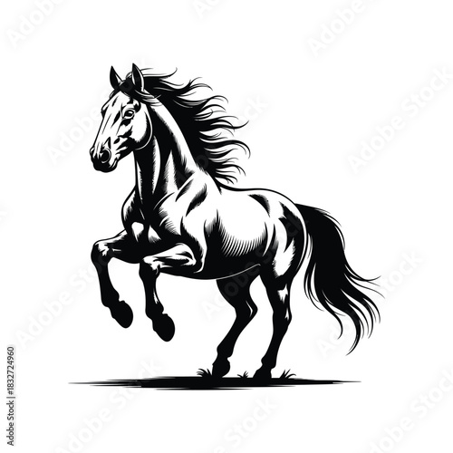 powerful horse in motion, silhouette vector design on a white background