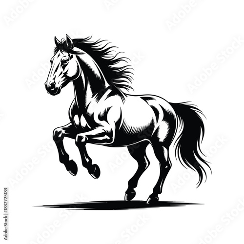 powerful horse in motion, silhouette vector design on a white background