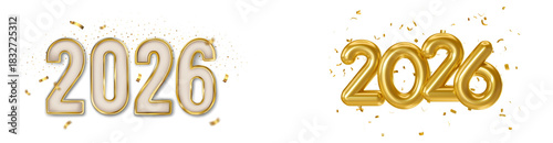 Collection Set of Year 2026 illustration with colorful 3D alphabet letter for postcard and banner design png transference