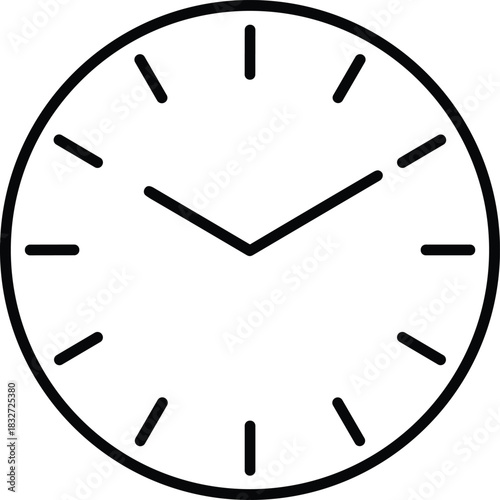 Simple Analog Clock Face Outline Icon Vector Illustration Representing Time, Deadline, Schedule, Management, Countdown, and Punctuality Concepts in Black Line Art