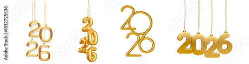 Photos Collection Set of Year 2026 illustration with colorful 3D alphabet letter for po