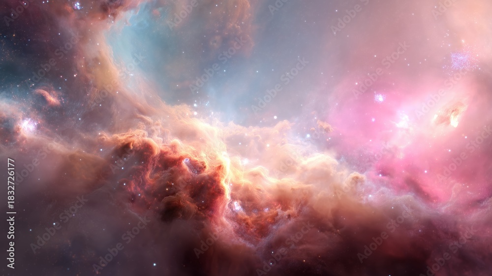Fototapeta premium Stunning view of colorful nebula in deep space filled with stars and cosmic clouds