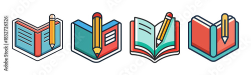 Educational icons: stylized books and pencils for study and learning