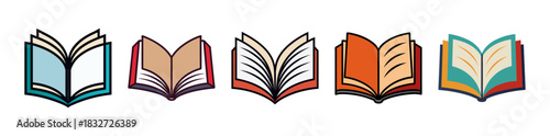 Illustrative set of open book icons, symbolizing learning and knowledge.