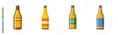 Colorful cartoon beer bottle collection with various labels and designs