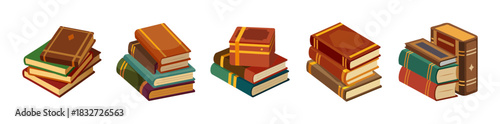 Colorful stack of vintage books for education and literature concept