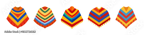 Vibrant traditional ponchos set with colorful striped folk patterns