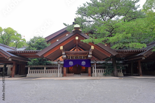 Atsuta jingu Shrine, a revered Shinto shrine surrounded by cypress trees in Jingu, Atsuta Ward, Nagoya, Aichi, Japan