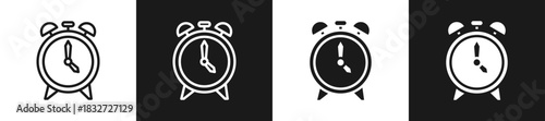 Alarm Clock Line N Glyph Icon Styles In Black And White Background