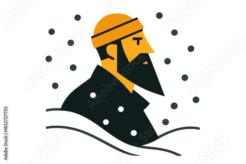 Bearded Man in Flurries. Bearded Man in Flurries. Flat minimalist vector illustration of a Bearded Man in