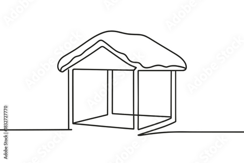 Minimal Winter Pavilion. Winter pavilion minimalism. Minimalistic one-line drawing open pavilion structure
