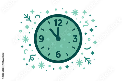 Festive Midnight Anticipation. Midnight celebration time. Clock hands nearing twelve, tiny abstract light