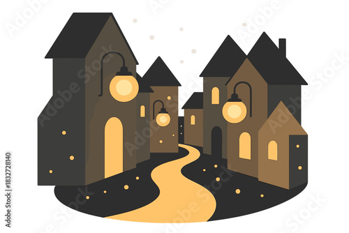 Dusk Lantern Alley. Dusk Lantern Alley. Flat minimalist vector illustration of a Dusk Lantern Alley. Geometric