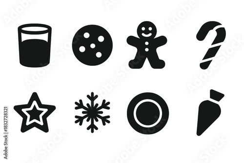 Holiday Snack Icons. Holiday evening snack. Filled icon set of Holiday evening snack: milk glass, cookie,