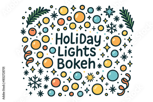 Holiday Bokeh Doodle. Holiday lights bokeh. Hand-drawn doodle illustration of Holiday lights bokeh. glowing