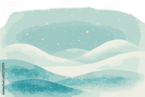 Watercolor Winter Wonderland. Frosted landscape. Watercolor-inspired snowy hills with subtle gradients, tiny
