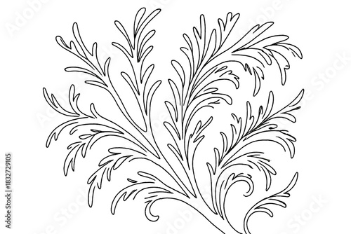 Frosty Filigree Drawing. Ice filigree close-up. Minimalistic one-line drawing intricate frosty lines and