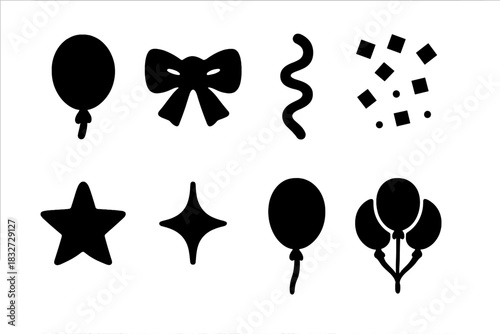 Winter Party Icons. Winter party balloons. Filled icon set of Winter party balloons: balloon, bow, ribbon curl