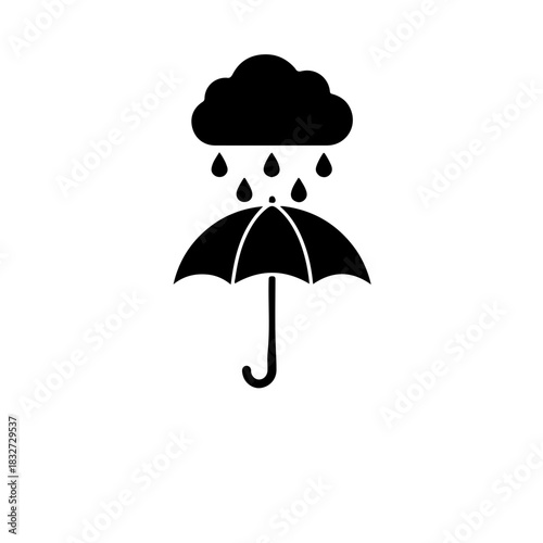 icon featuring a rain cloud dropping raindrops, with a fully opened umbrella underneath. Symbolizing protection, resilience, emotional defense, and the ability to cope with or shield oneself