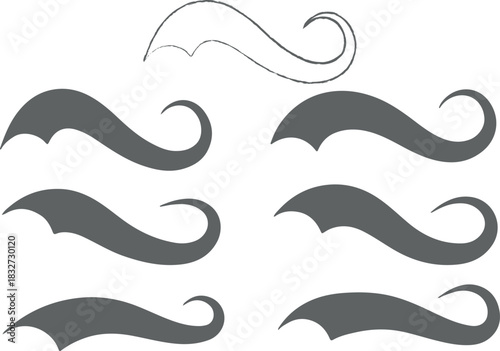 Baseball swoosh tail and underline for vintage sport logo. Retro text vector with brush line swash and American typography alphabet. Single and set