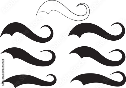 Baseball swoosh tail and underline for vintage sport logo. Retro text vector with brush line swash and American typography alphabet. Single and set