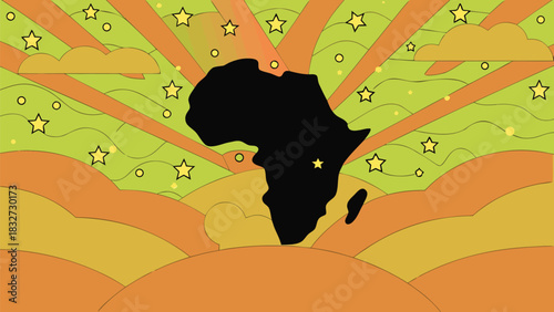 Celebrating the vibrant spirit of the African continent with radiating light and sparkling stars