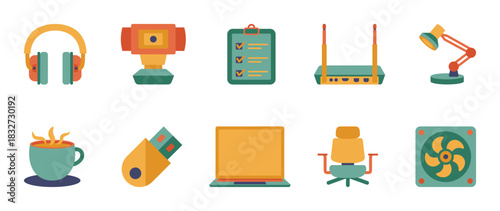 Colorful style Remote work tools vector icon set. Remote work tools vector pack is presented in a colorful style to attract attention.