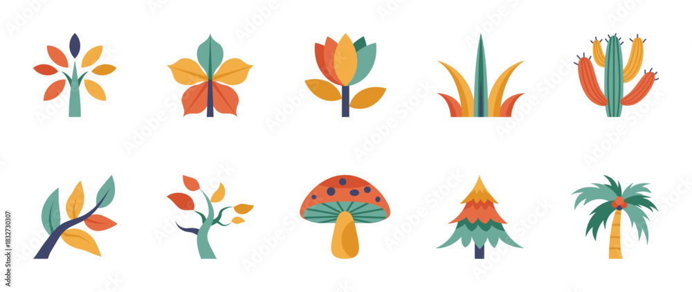 Fototapeta premium Colorful style Plants & nature vector icon set. Plants & nature vector pack is presented in a colorful style to attract attention.