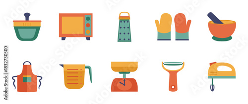 Colorful style Kitchen utensils vector icon set. Kitchen utensils vector pack is presented in a colorful style to attract attention.