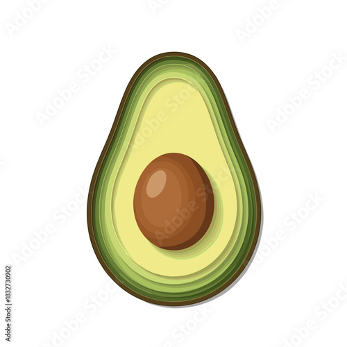 Avocado slice illustration showing seed in green and brown colors  