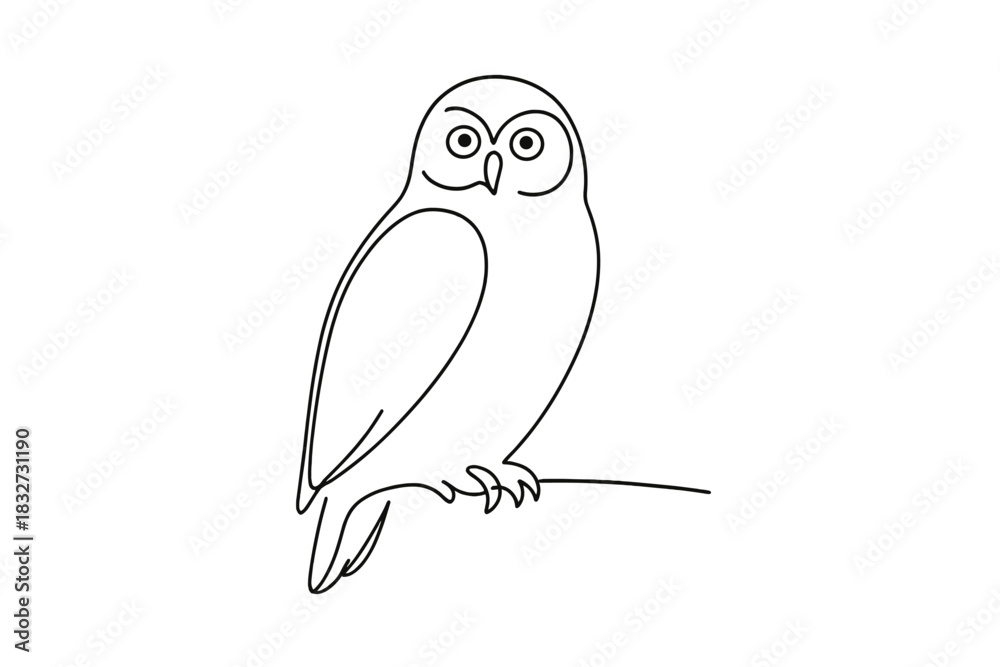 Fototapeta premium Minimalist Snowy Owl. Snowy owl illustration. Minimalistic one-line drawing perched snowy owl with wings