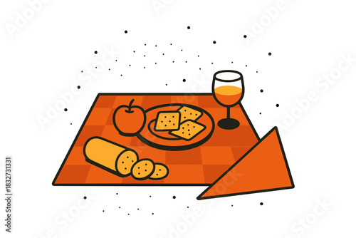 Minimalist Winter Picnic. Cozy Outdoor Snack. Flat minimalist vector illustration of a Cozy Outdoor Snack.