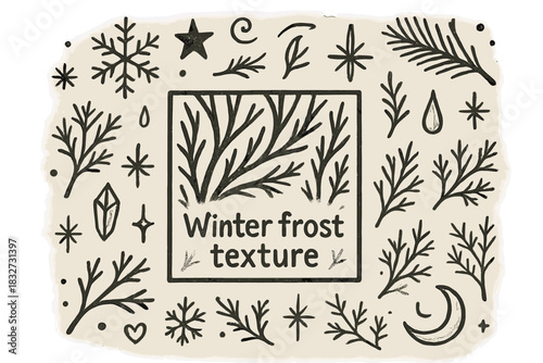 Winter Frost Doodle. Winter frost texture. Hand-drawn doodle illustration of Winter frost texture. Central