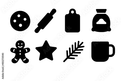 Holiday Baking Icons. Holiday baking kitchen. Filled icon set of Holiday baking kitchen: cookie, rolling pin,